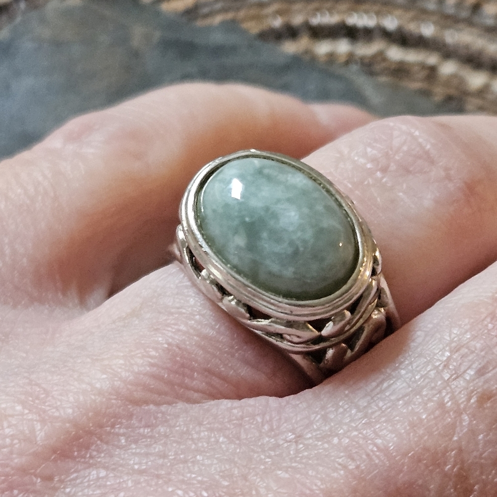 Vintage 90s Thailand Sterling Silver Jade Ring